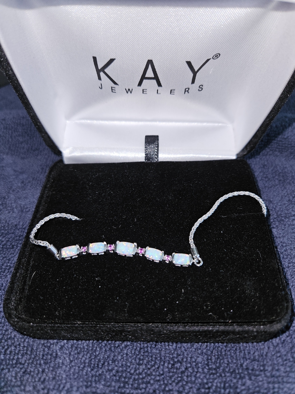 Kay Jewelers Sterling Silver Opal Bracelet with Pink Accents